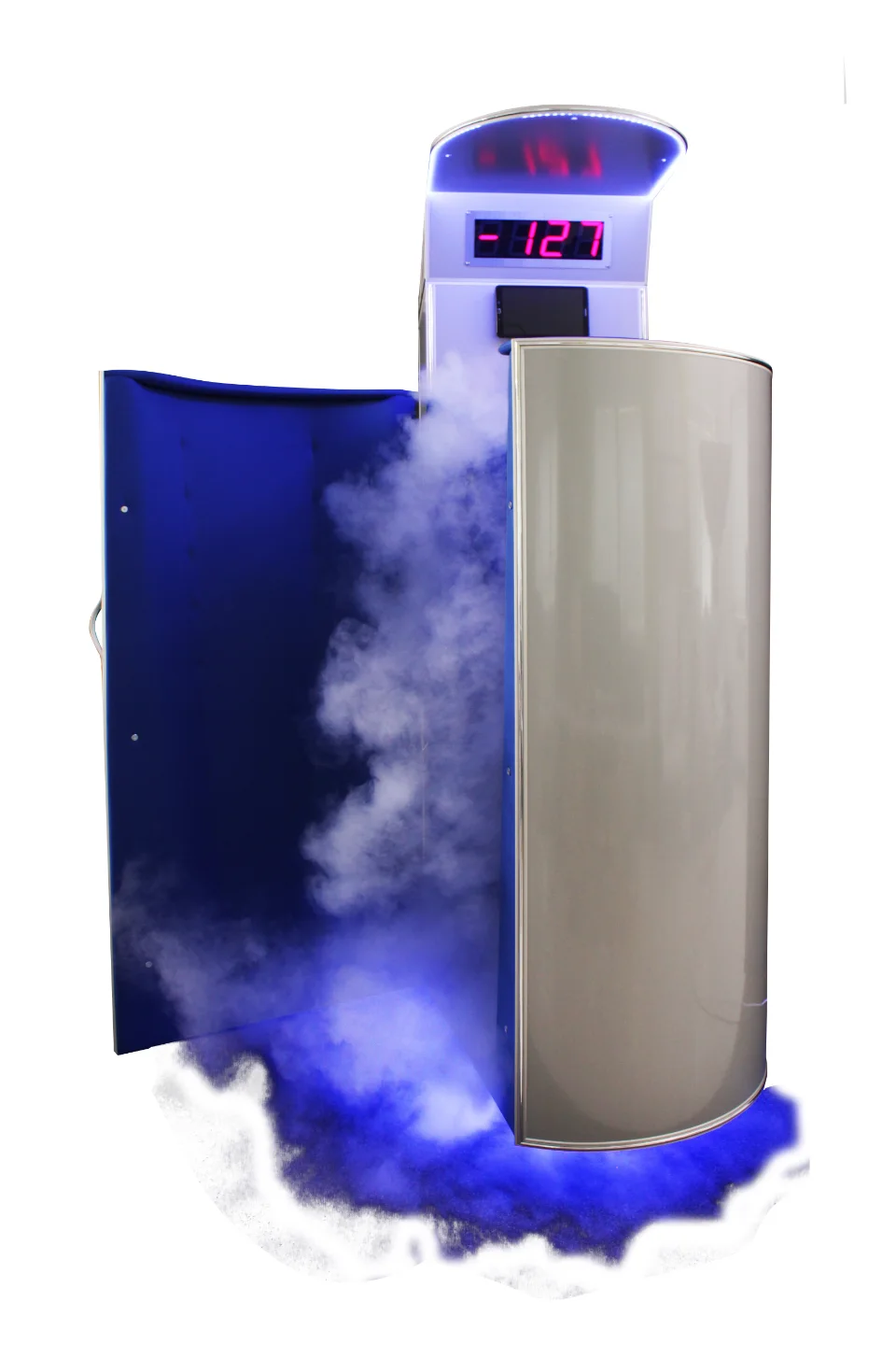 Historical Cryomed cryosauna product photo with its door open; no person is shown